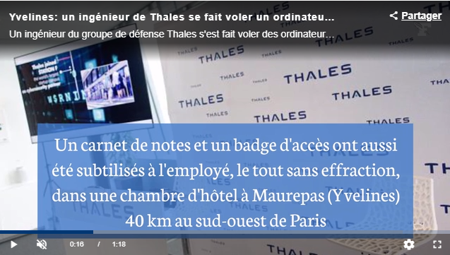Yvelines: un ingénieur de Thales se fait voler un ordinateur avec des données confidentielles