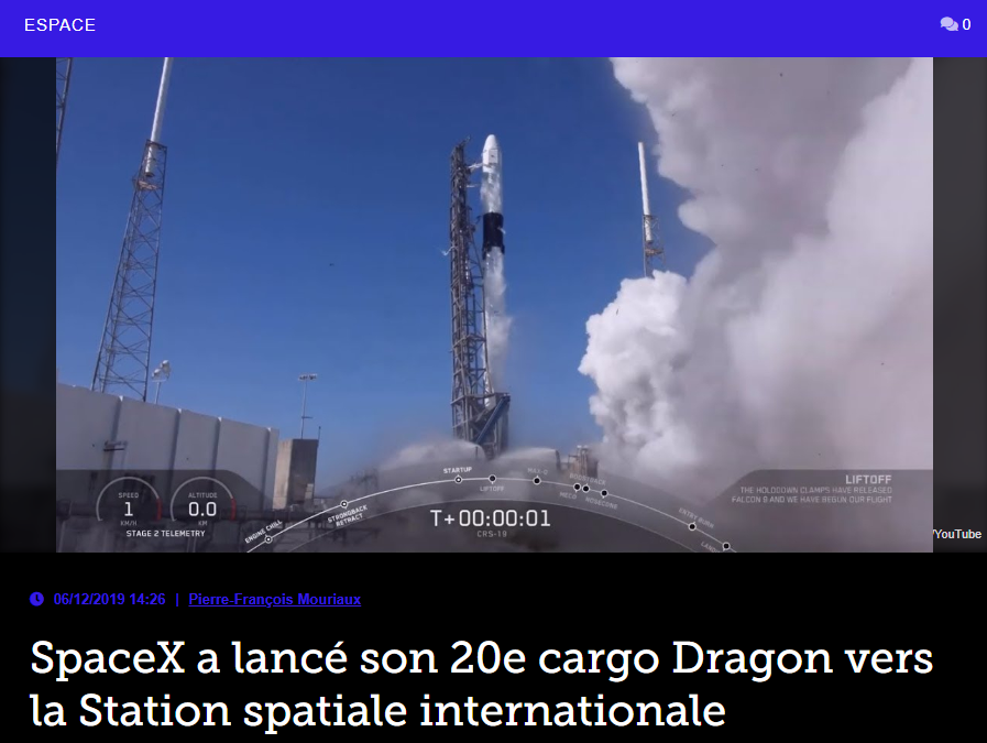 SpaceX a lancé son 20e cargo Dragon vers la Station spatiale internationale