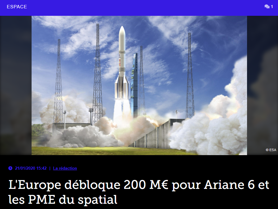 L&rsquo;Europe débloque 200 M€ pour Ariane 6 et les PME du spatial