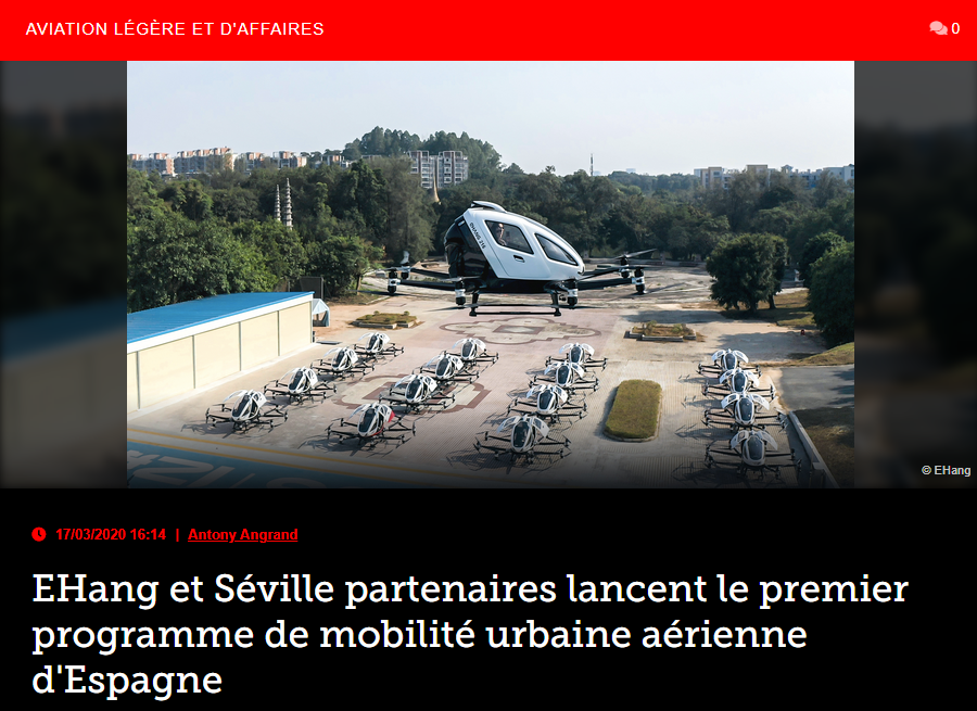 EHang et Séville partenaires lancent le premier programme de mobilité urbaine aérienne d&rsquo;Espagne