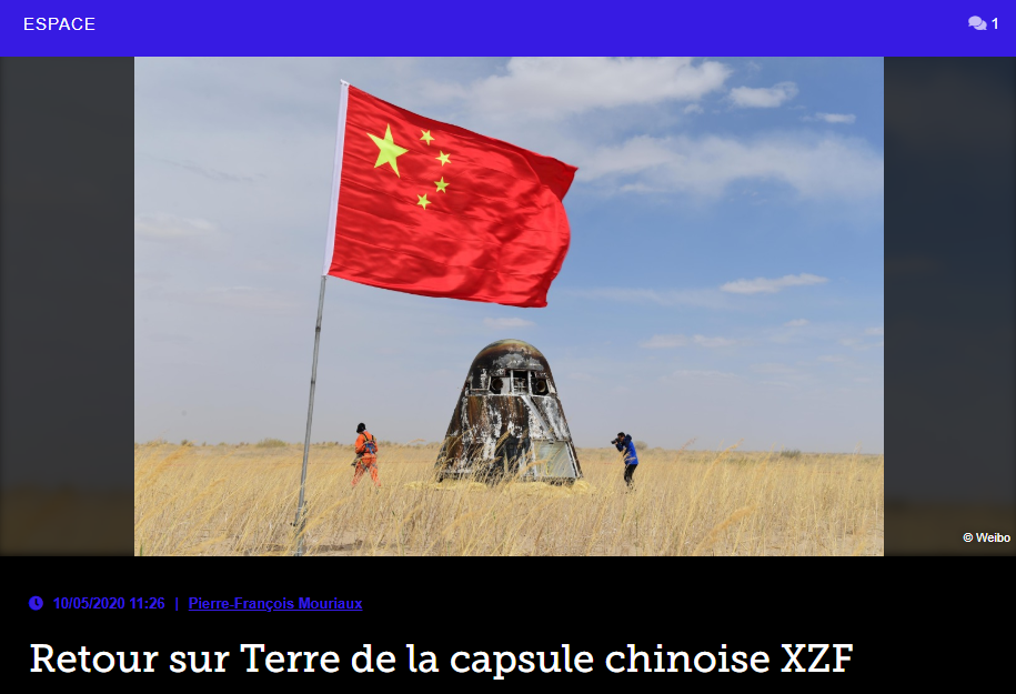 Retour sur Terre de la capsule chinoise XZF