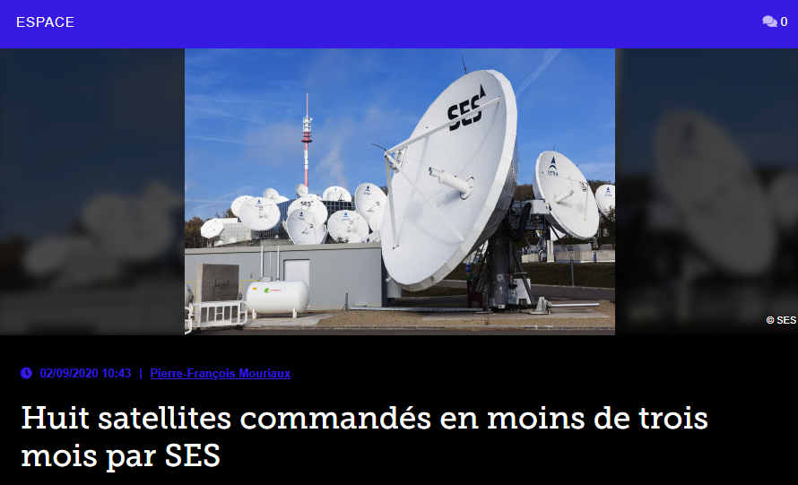 Huit satellites commandés en moins de trois mois par SES
