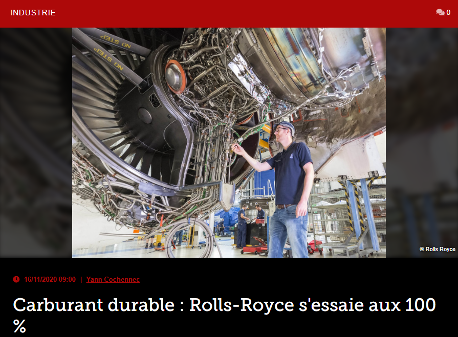 Carburant durable : Rolls-Royce s&rsquo;essaie aux 100 %