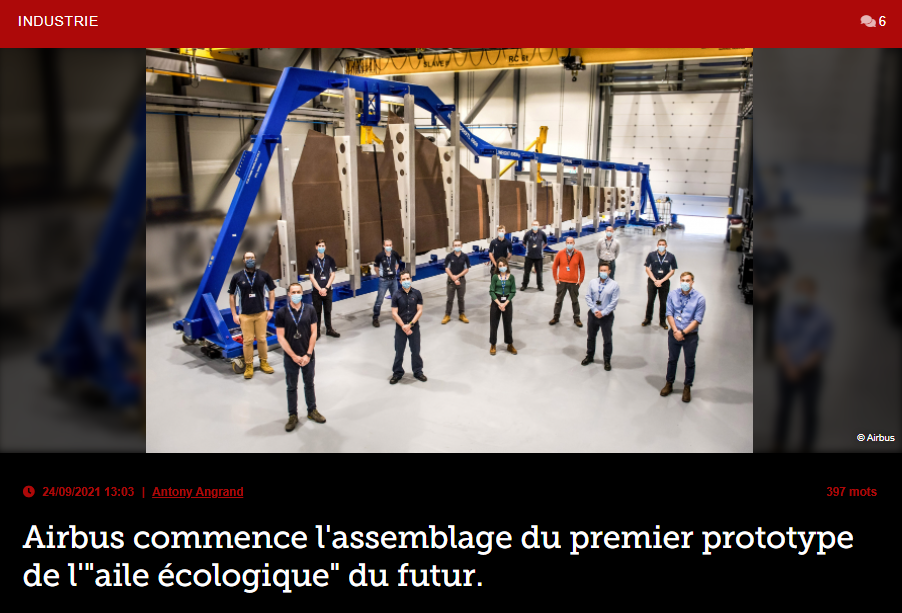 Airbus commence l&rsquo;assemblage du premier prototype de l' »aile écologique » du futur.