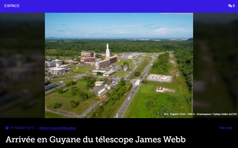 Arrivée en Guyane du télescope James Webb