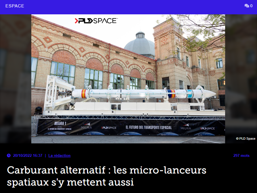 Carburant alternatif : les micro-lanceurs spatiaux s&rsquo;y mettent aussi