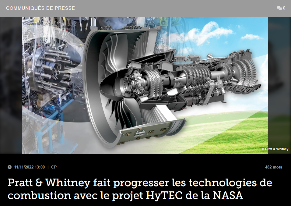 Pratt & Whitney fait progresser les technologies de combustion avec le projet HyTEC de la NASA