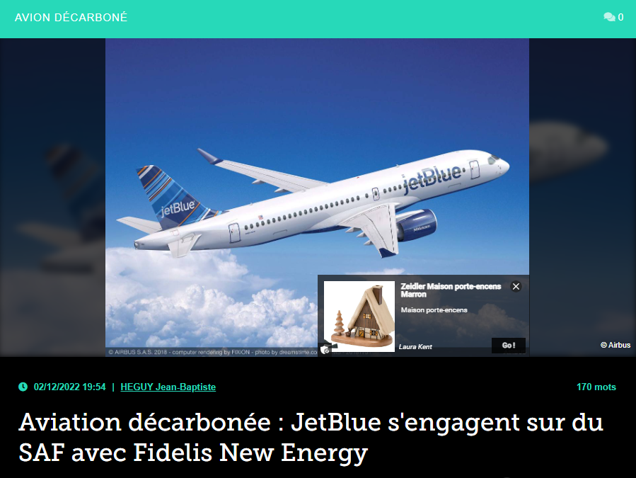 Aviation décarbonée : JetBlue s&rsquo;engagent sur du SAF avec Fidelis New Energy