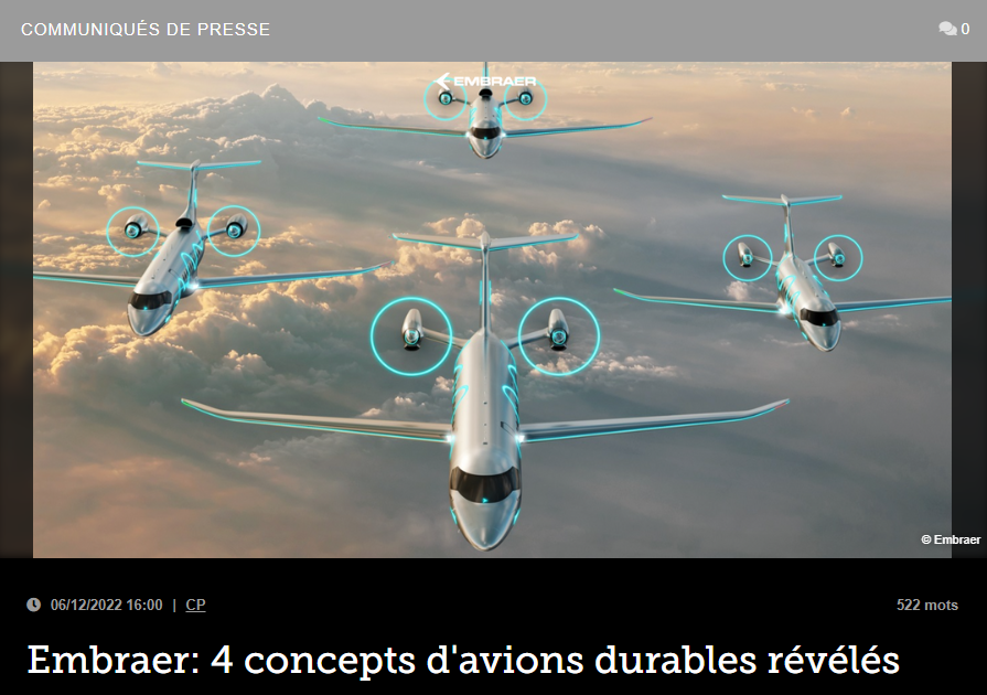 Embraer: 4 concepts d&rsquo;avions durables révélés