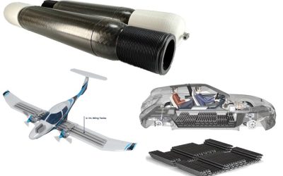 Braided thermoplastic composite H2 tanks with co-consolidated molded boss areas to fit EV battery space
